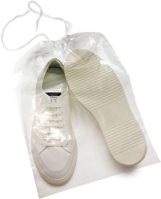 Pack of 100 Travel Shoes Bags 12" x 18" Clear Plastic Drawstring Bags 12x18 Thickness 2 mil Double Polyester Drawstrings Travel Bags; Shoes Storage Po
